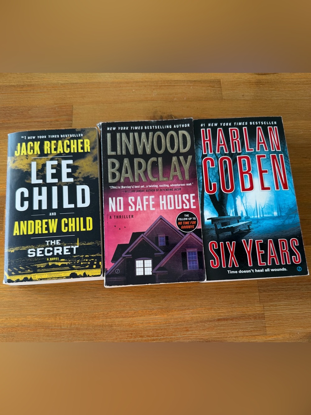 Jack Reacher Lee Child, No Safe House Linwood Barclay, Six Years Harlan Coben